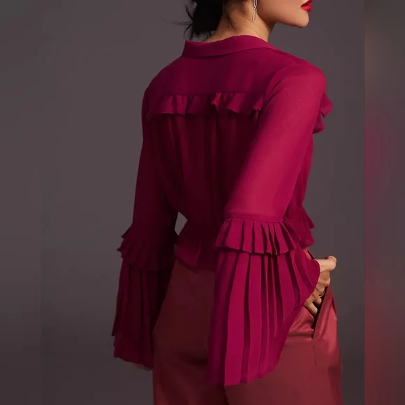 NWT ANTHRO | Sheer V-Neck Blouse - Picture 5 of 5